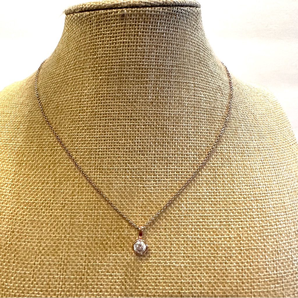 Ralph Lauren Necklace Rose Gold Tone Minimalist Cubic Zirconia Solitaire Pendant 29$